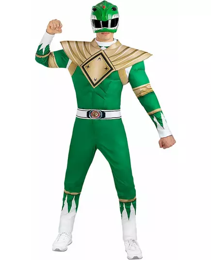 Power Ranger™ grön maskeraddräkt vuxen, Storlek: Medium