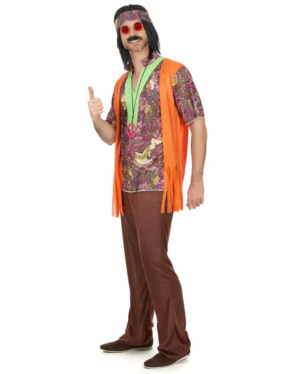 Rosa och brun hippiemaskeraddräkt herr, image 2