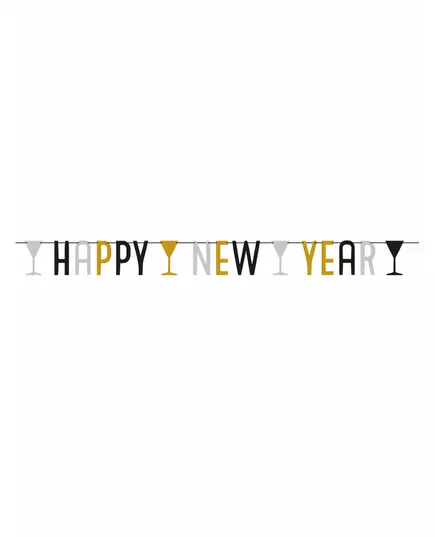 Girlang Happy New Year silver, svart och guld, image 2