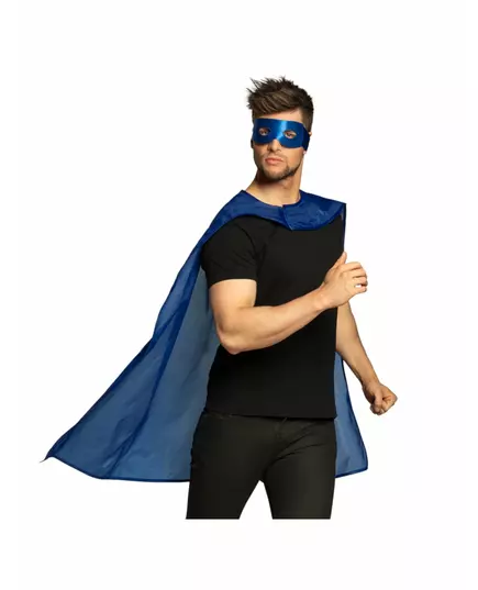 Blå superhjältekappa och mask vuxen, image 2