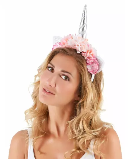 Enhörningsdiadem med rosa pioner vuxen, image 2