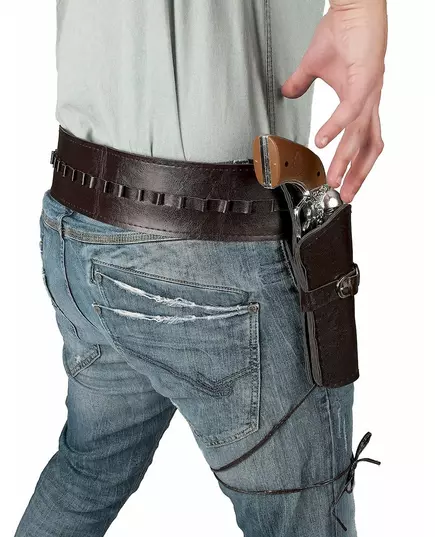 Svart eller brun cowboybälte med hölster vuxen, image 2