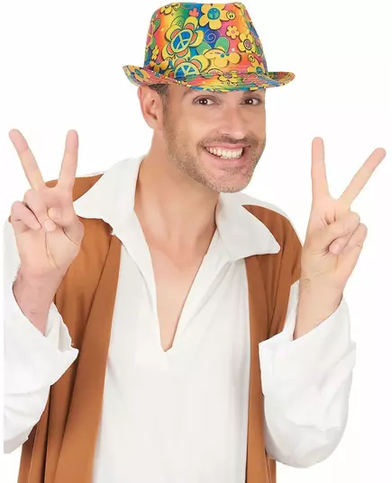 Blommig hippie-borsalinohatt vuxen, image 2