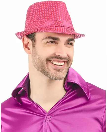 Rosa neonfärgad paljettborsalino vuxen, image 2