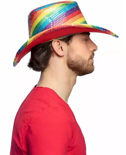 Regnbågsfärgad cowboyhatt med paljetter vuxen, image 2