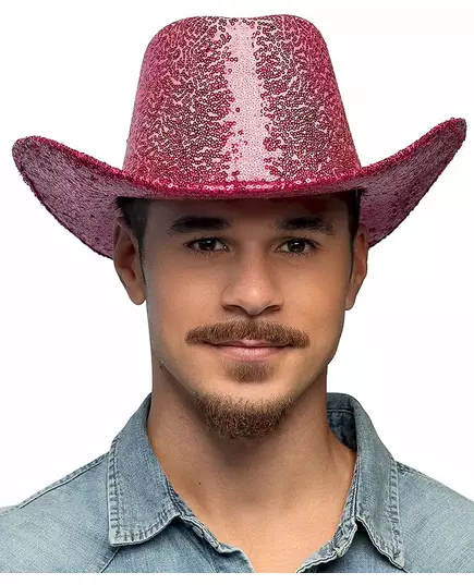 Rosa fuchsia cowboyhatt med paljetter vuxen, image 2