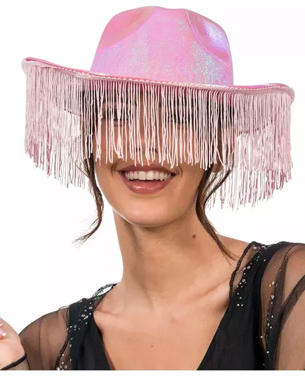 Iridescerande rosa cowboyhatt med fransar vuxen, image 2