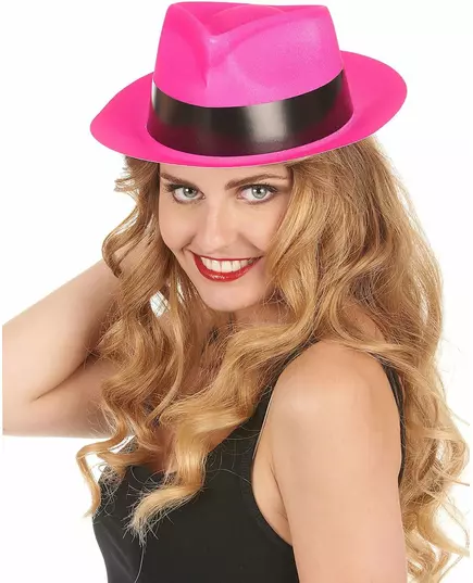 Neonrosa gangsterhatt vuxen, image 2