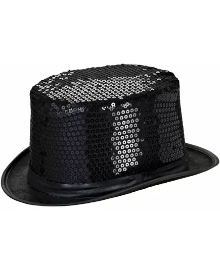 Svart hög hatt med paljetter och svart kant för vuxen, image 2