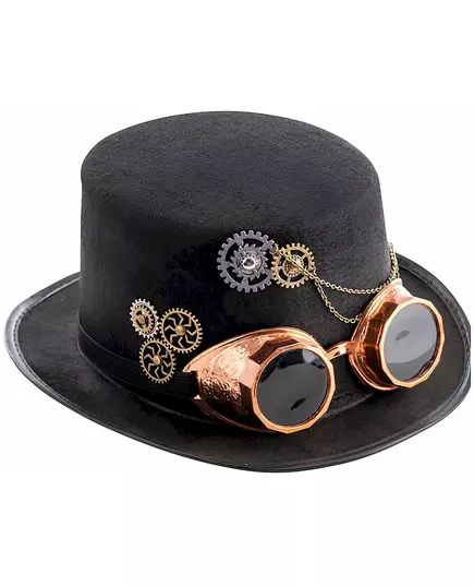 Steampunk-cylinderhatt i filt med glasögon, vuxen, image 2