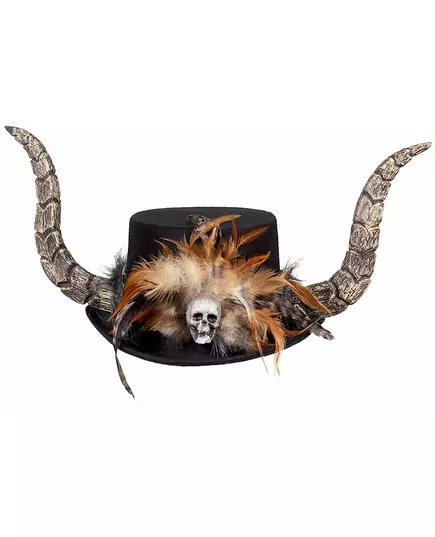 Voodoohatt med horn och fjädrar för vuxen, image 2