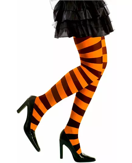 Randiga orange och svarta strumpbyxor vuxen, image 2