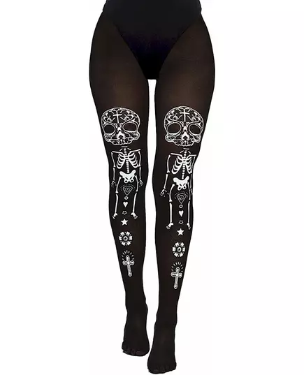 Svarta och vita skelettstrumpbyxor vuxen Dia de los muertos, image 2