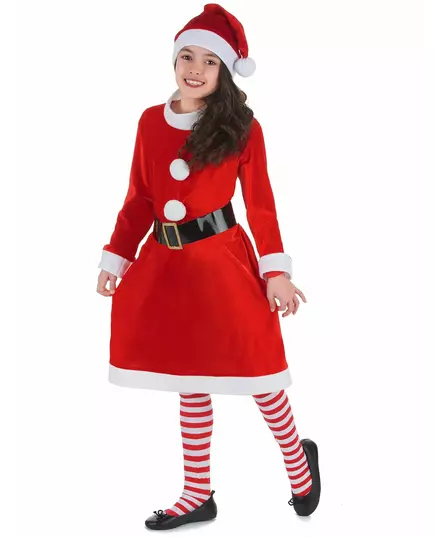 Jultomtemor-maskeraddräkt med vita pompoms flicka, Storlek: 4-6 år (S), image 2