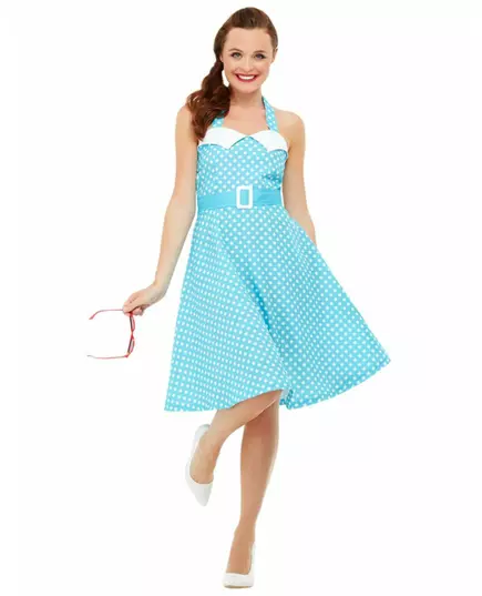 Blå retro pinup-maskeraddräkt dam, image 2