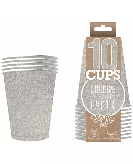 10 glittriga amerikanska pappmuggar i återvinningsbar kartong silver 53 cl, image 2