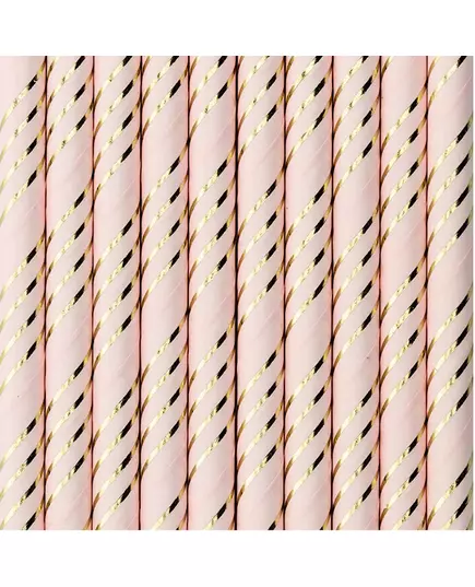 10 rosa pappsugrör med metalliska guldränder 19,5 cm, image 2