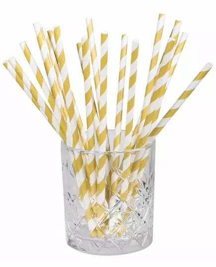 20 randiga guldfärgade papperssugrör 20 cm, image 2