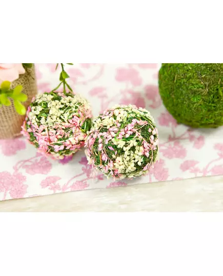 4 dekorationsbollar med vita och rosa naturblommor 5 cm, image 2