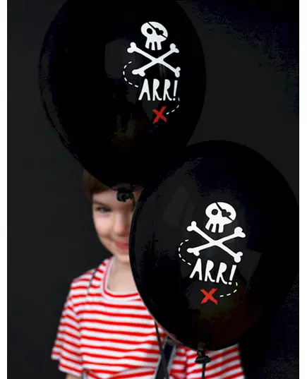 6 svarta latexballonger med piratfestmotiv 30 cm, image 2