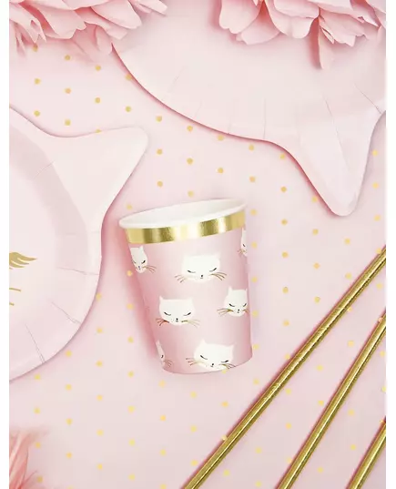 6 rosa och vita pappermuggar med kattungar 200 ml, image 2