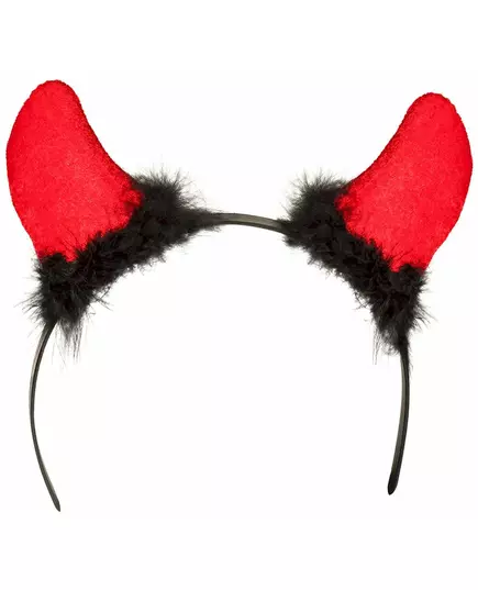 Röda djävulshorn med svart päls vuxen Halloween, image 2