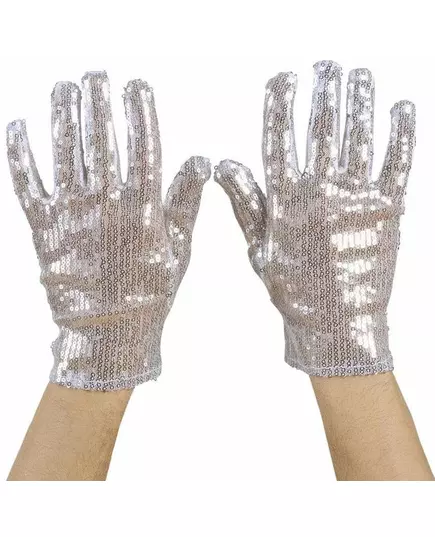 Korta silverhandskar med paljetter vuxen, image 2