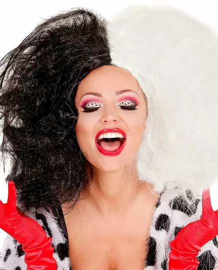Lång svartvit Cruella-peruk för dam, image 2