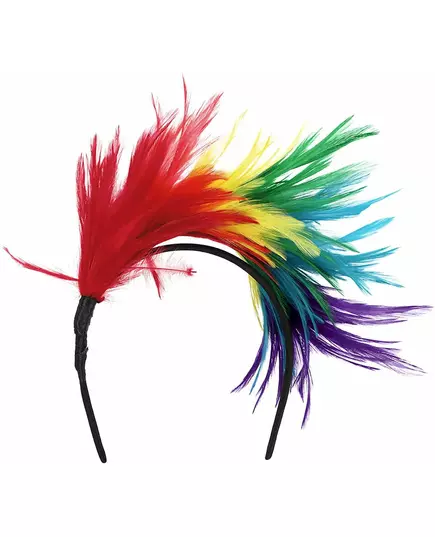 Diadem med regnbågsfärgade fjädrar vuxen, image 2