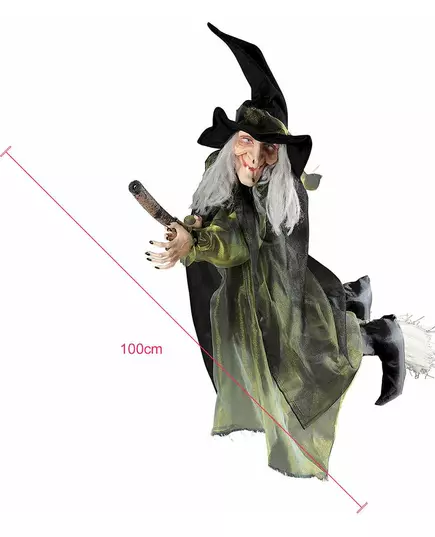 Hängande dekoration flygande häxa på kvast 100 cm Halloween, image 2