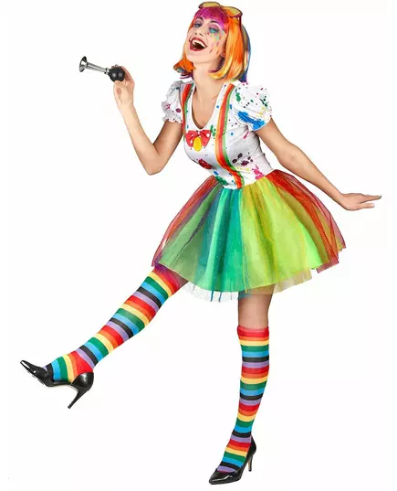 Clownmaskeraddräkt med flerfärgad ansiktsmålning dam, Storlek: Small, image 2