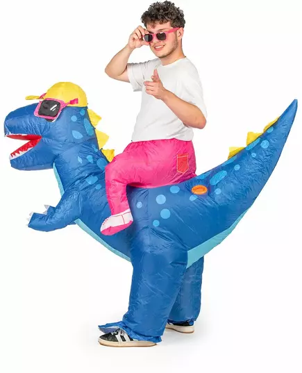 Uppblåsbar maskeraddräkt ridande på dinosaurie vuxen, image 2