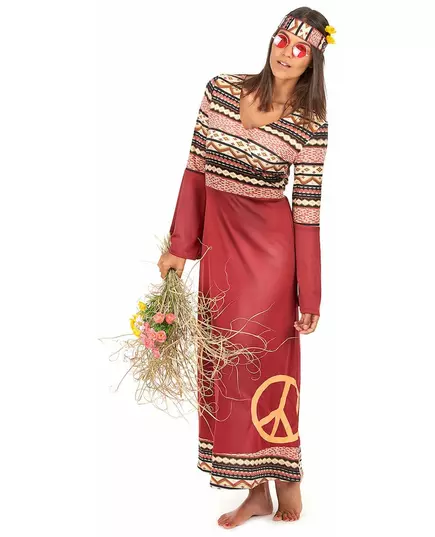 Hippiemaskeraddräkt vinröd dam, Storlek: Medium, image 2