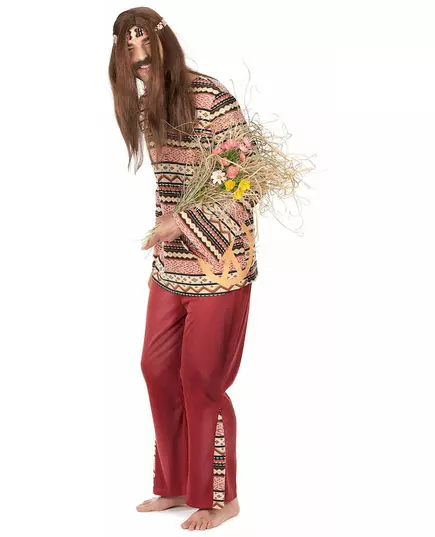 Vinröd hippiemaskeraddräkt herr, Storlek: Medium/Large, image 2