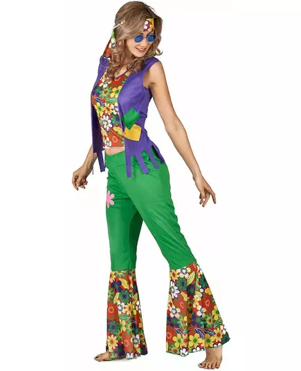 Hippie flower power-maskeraddräkt dam, Storlek: Small, image 2