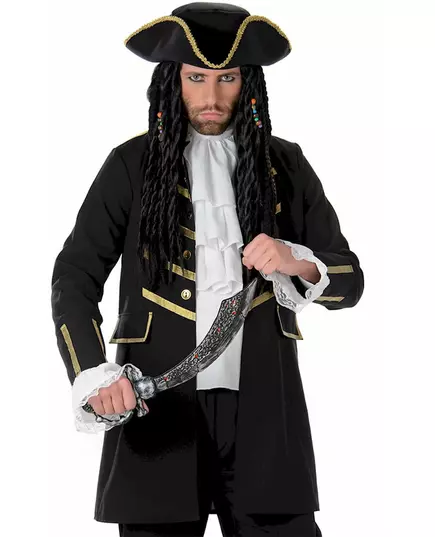 Svart och guldfärgad piratmaskeraddräkt för herr, Storlek: Medium, image 2