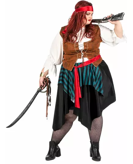 Blå och svart randig piratmaskeraddräkt dam plus size, image 2