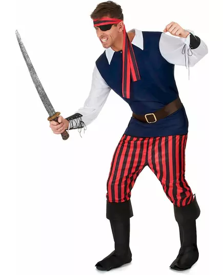 Piratmaskeraddräkt med röda och svarta ränder herr, Storlek: Large, image 2