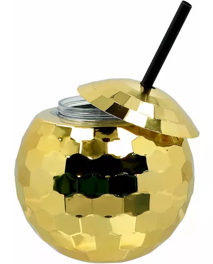 Disco-kulformad mugg med sugrör guld 650 ml, image 2