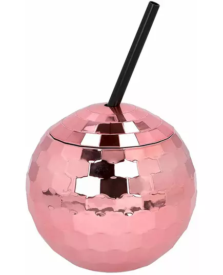 Diskokulformad mugg med rosa sugrör 650 ml, image 2