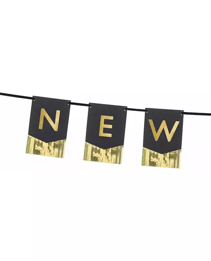 Vimpelgirlang Happy New Year svart och guld 135 cm, image 2