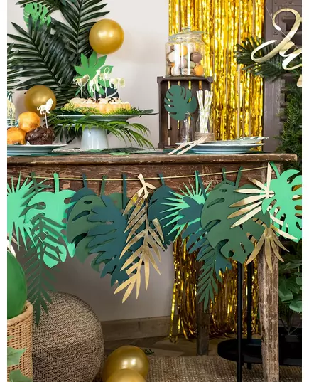 Girlang i kartong med gyllene tropiska blad och grön färgtoning 2 m, image 2