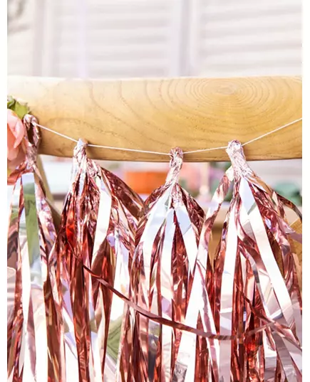 Tasselgirlang med 12 metalliskt roséguldfärgade pomponger 1.5 m, image 2