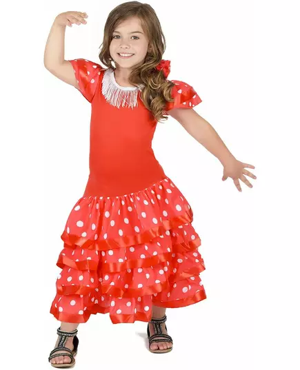 Röd flamencodansös-maskeraddräkt med vita prickar flicka, Storlek: 3-4 år (92-104 cm), image 2
