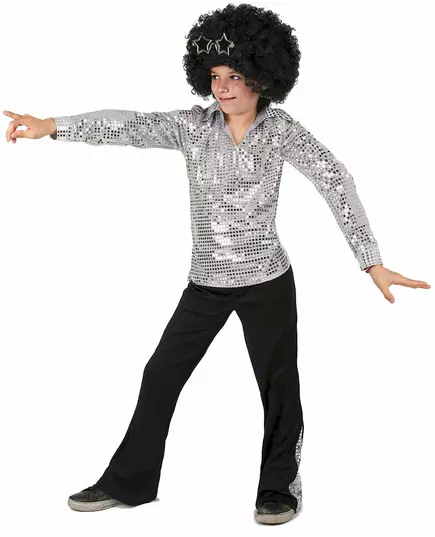 Silverfärgad discokostym med paljetter pojke, Storlek: 5-6 år (S), image 2