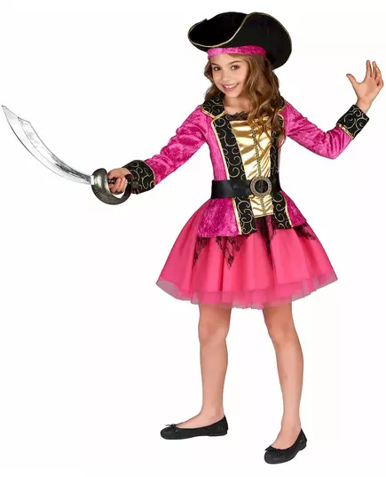 Rosa och guldfärgad piratmaskeraddräkt för flickor, Storlek: 3-4 år (92-104 cm), image 2