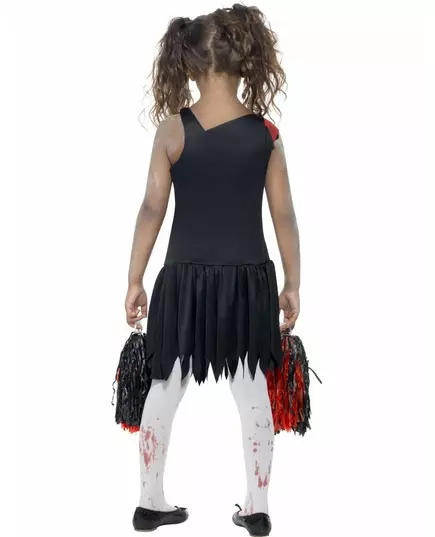 Zombie-pompomflicka-maskeraddräkt i svart och rött flicka, Storlek: 13-15 år, image 2
