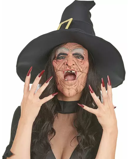 Halvmask i latex med näsa och haka häxa vuxen, image 2