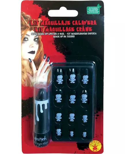 Set med läppstift och lösnaglar med dödskalle vuxen, image 2