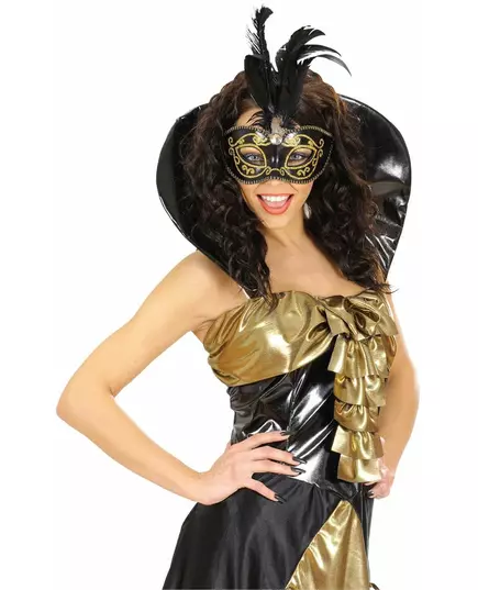 Svart och guldfärgad fjädermask vuxen, image 2